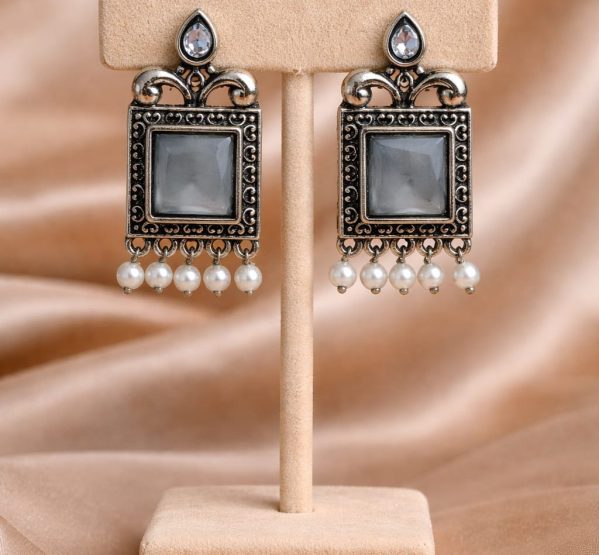 Moonstone Square Pearl Drop Earrings