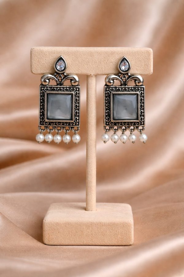 Moonstone Square Pearl Drop Earrings