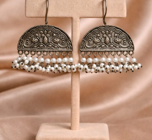Antique Pearl Fringe Half Moon Earrings