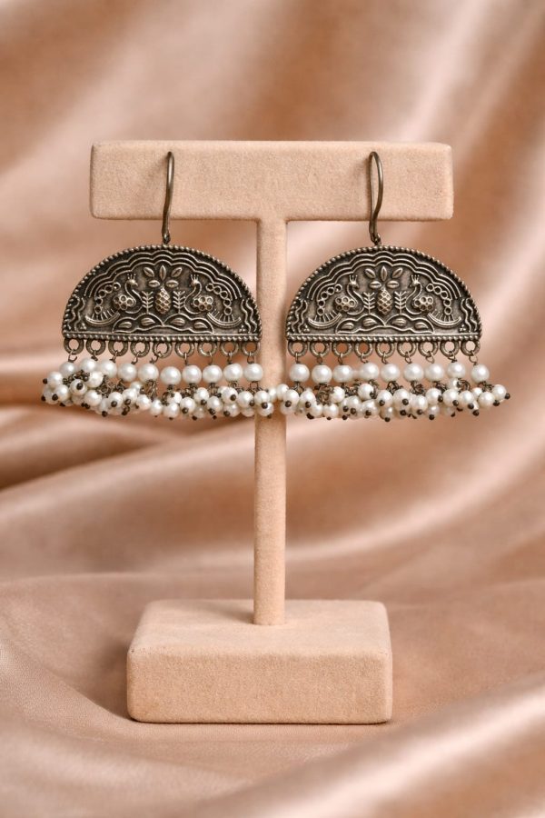 Antique Pearl Fringe Half Moon Earrings
