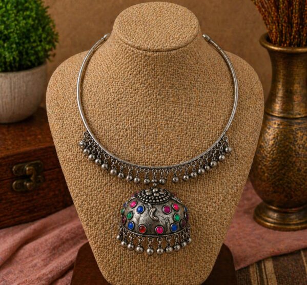 Afghani Multicolor Jhumka Hansli Necklace