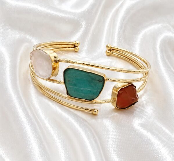 Amazonite, Rose Quartz & Carnelian Trio Gold Cuff
