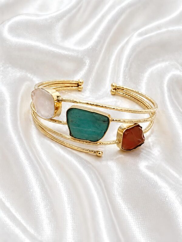 Amazonite, Rose Quartz & Carnelian Trio Gold Cuff