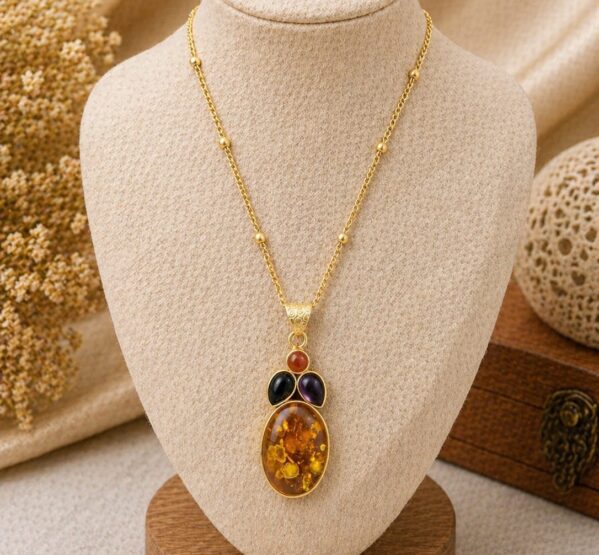 Amber Multi-Stone Pendant Necklace