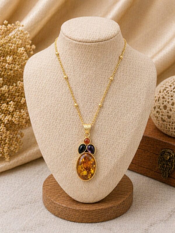 Amber Multi-Stone Pendant Necklace