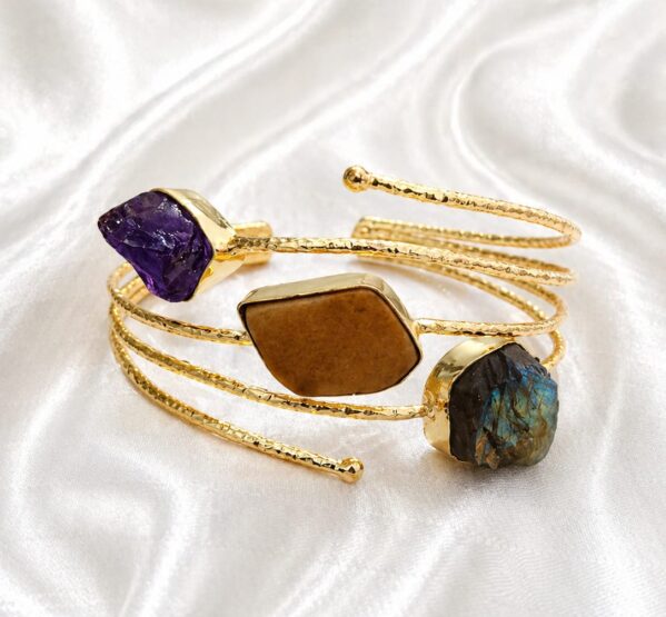 Amethyst, Jasper & Labradorite Trio Gold Cuff