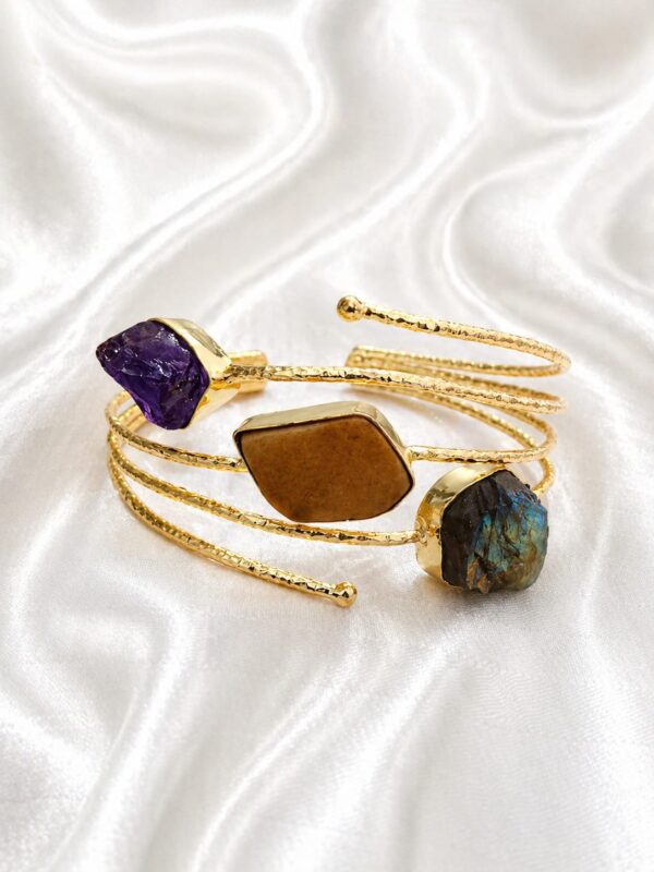 Amethyst, Jasper & Labradorite Trio Gold Cuff