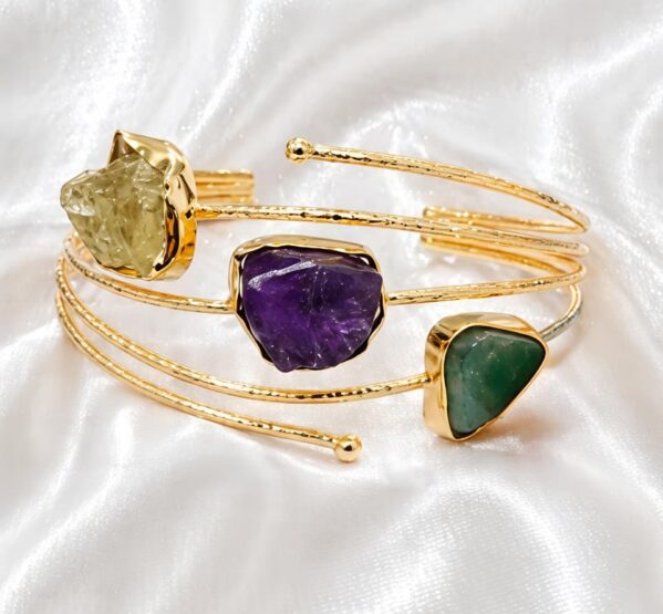 Amethyst, Lemon Quartz & Green Aventurine Trio Gold Cuff