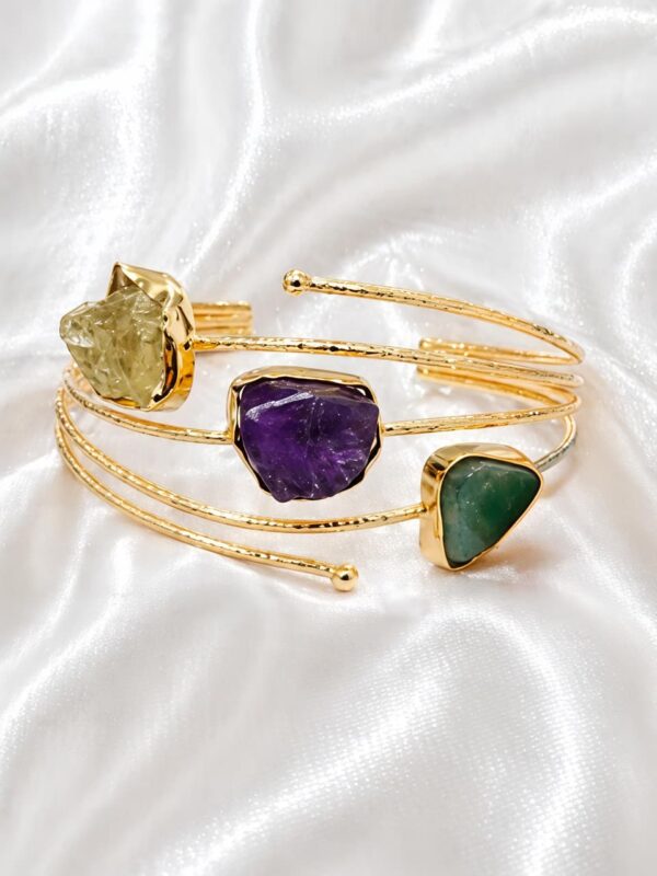 Amethyst, Lemon Quartz & Green Aventurine Trio Gold Cuff