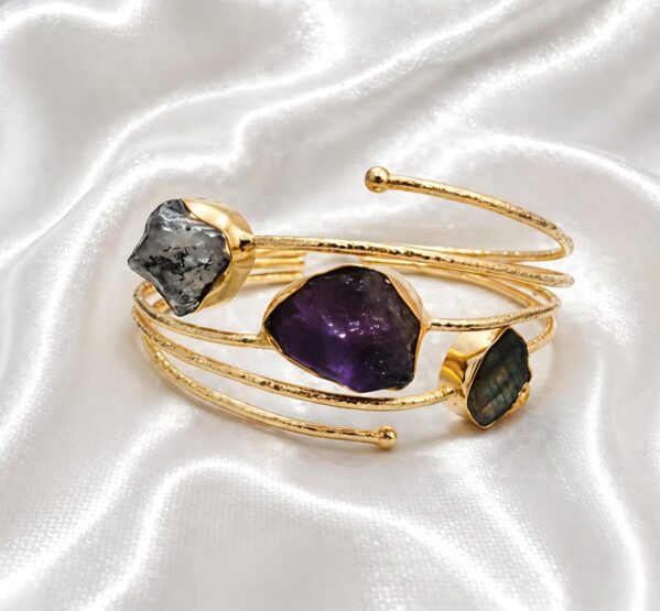 Amethyst Trio Stone Gold Cuff