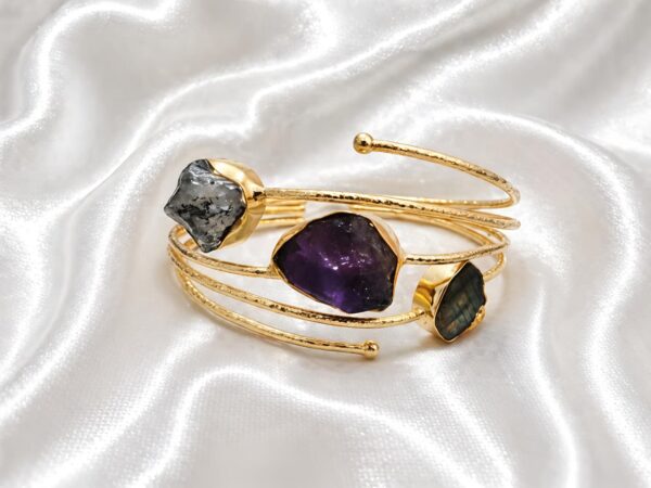 Amethyst Trio Stone Gold Cuff