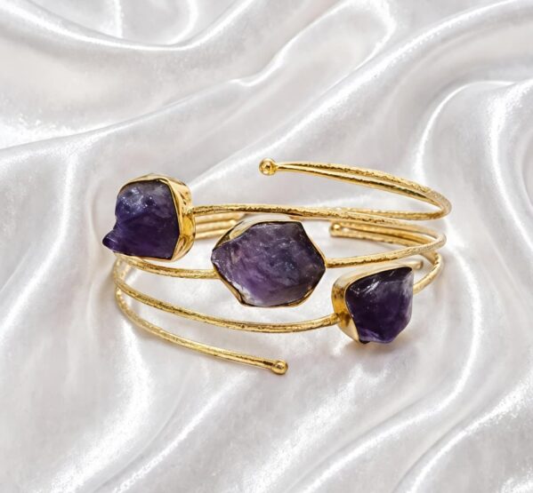 Amethyst Trio Stone Gold Cuff