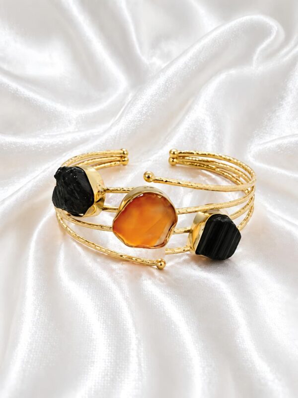 Black Onyx & Carnelian Trio Gold Cuff