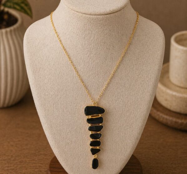 Black Onyx Layered Statement Pendant Necklace