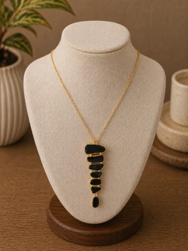 Black Onyx Layered Statement Pendant Necklace