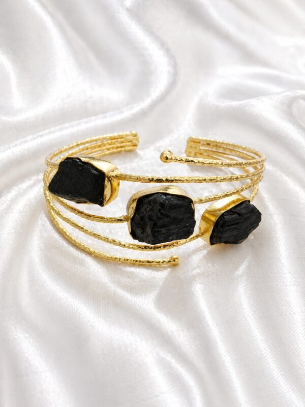 Black Onyx Raw Stone Gold Cuff