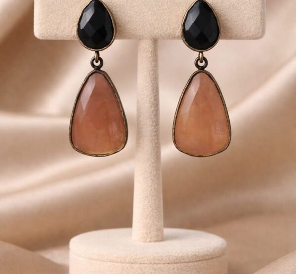 Black & Peach Stone Drop Earrings