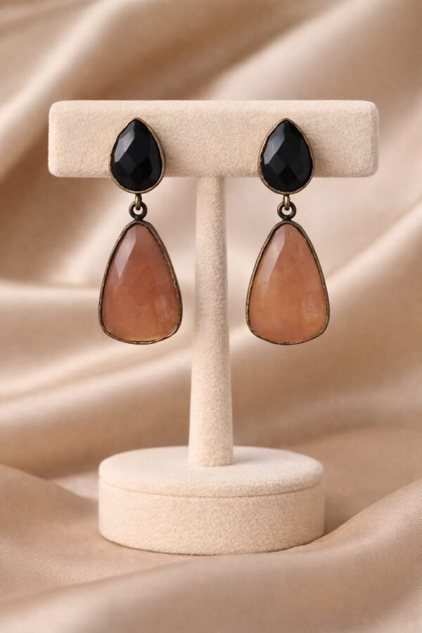 Black & Peach Stone Drop Earrings