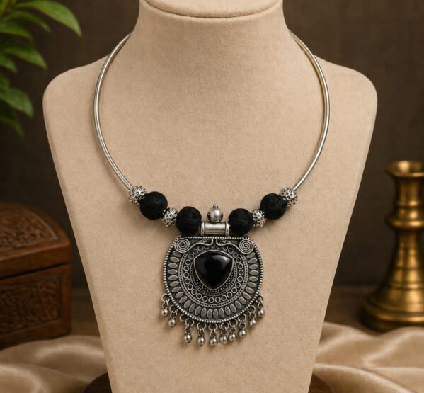 Black Tribal Statement Hansli Necklace