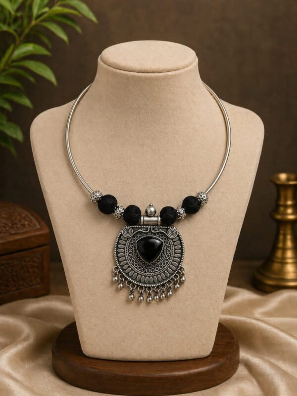 Black Tribal Statement Hansli Necklace