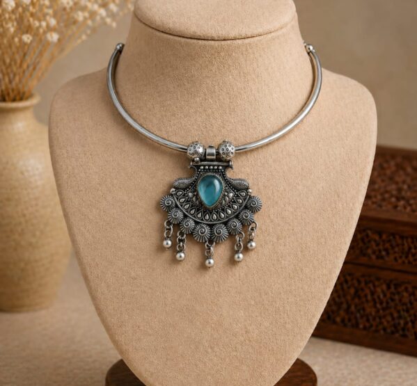 Blue Stone Tribal Hansli Necklace