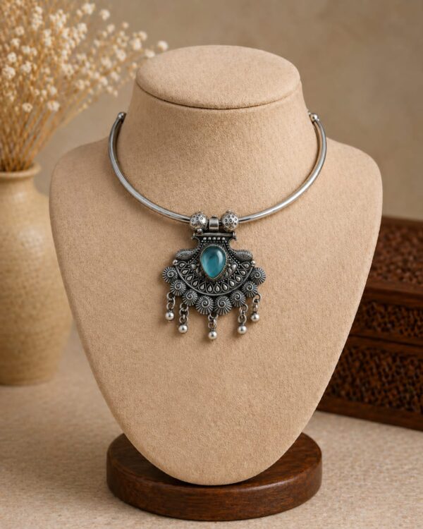 Blue Stone Tribal Hansli Necklace