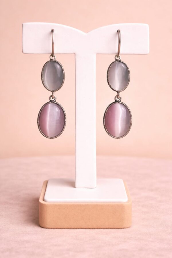 Blush Grey Cat’s Eye Drop Earrings