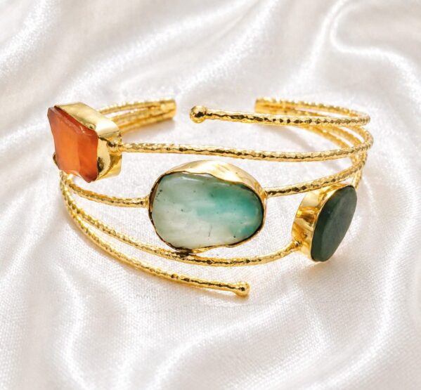 Carnelian, Green Aventurine & Aquamarine Gold Cuff