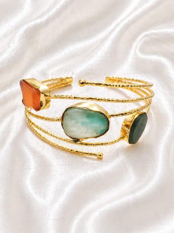 Carnelian, Green Aventurine & Aquamarine Gold Cuff