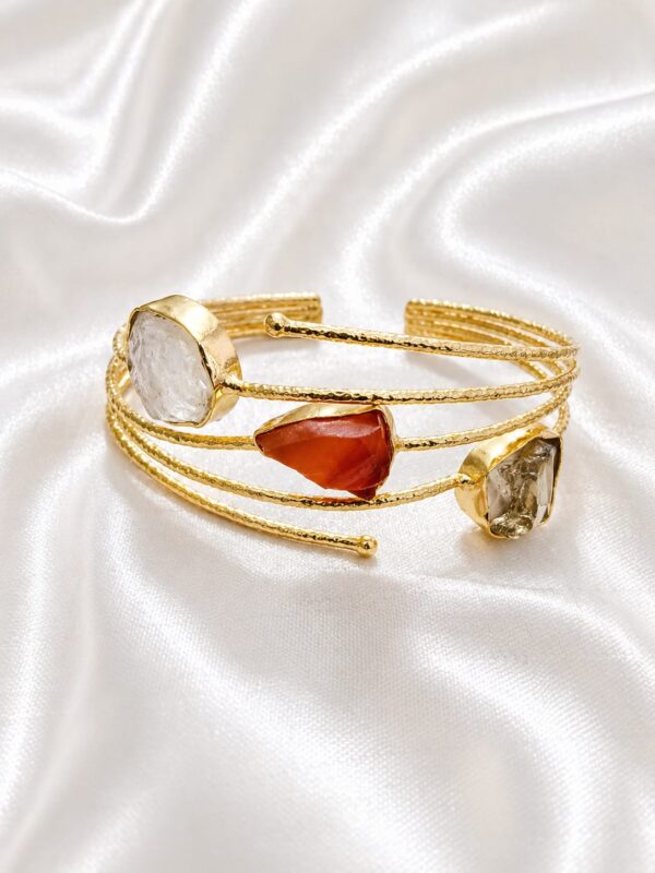 Carnelian, Lemon Quartz & Quartz Multi-Stone Gold Cuff