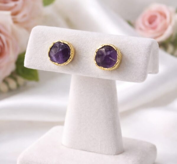 Daily Wear Raw Amethyst Stud Earrings