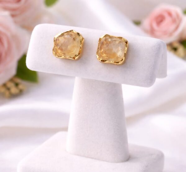 Daily Wear Raw Citrine Square Stud Earrings