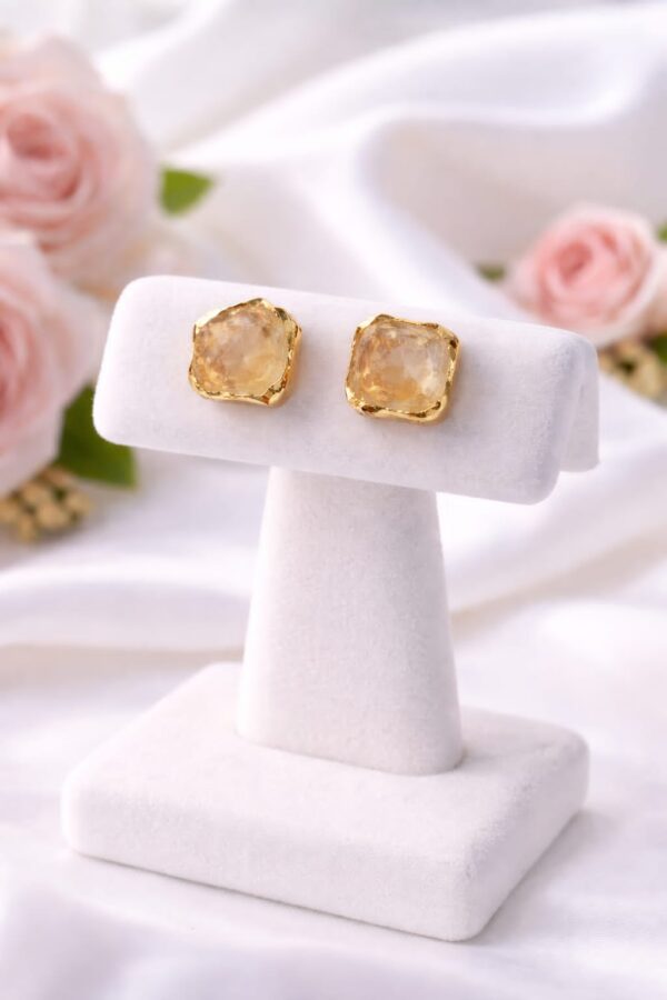 Daily Wear Raw Citrine Square Stud Earrings