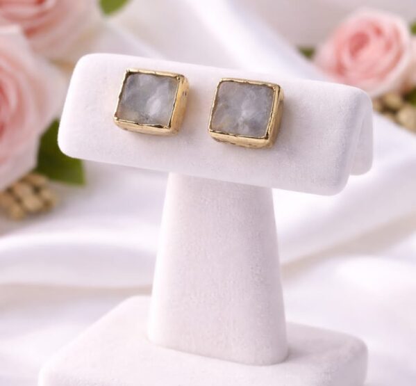 Daily Wear Raw Moonstone Square Stud Earrings