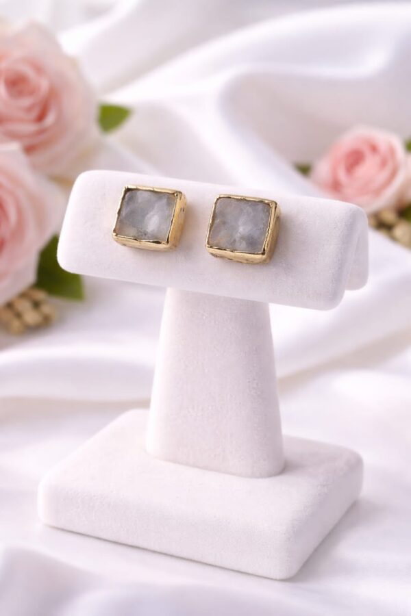 Daily Wear Raw Moonstone Square Stud Earrings