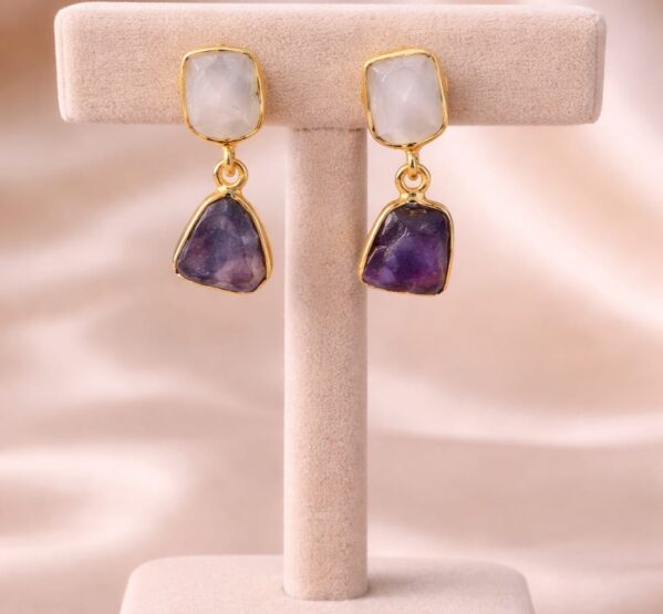 Dual Stone Irregular Drop Earrings