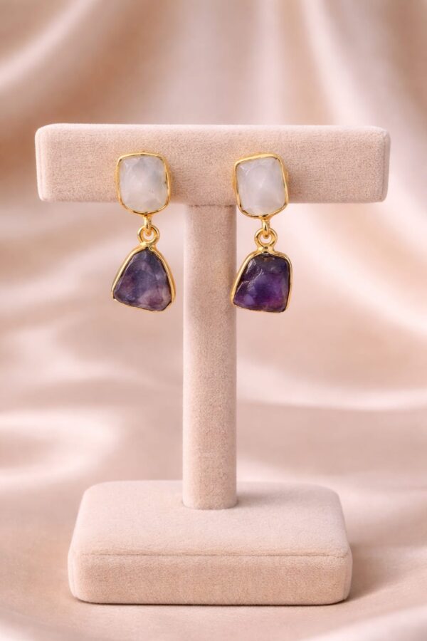 Dual Stone Irregular Drop Earrings