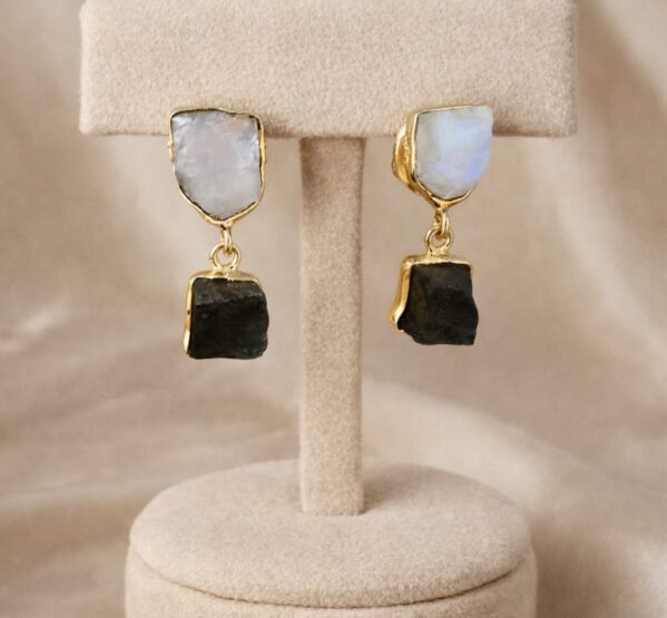 Dual Stone Raw Drop Earrings