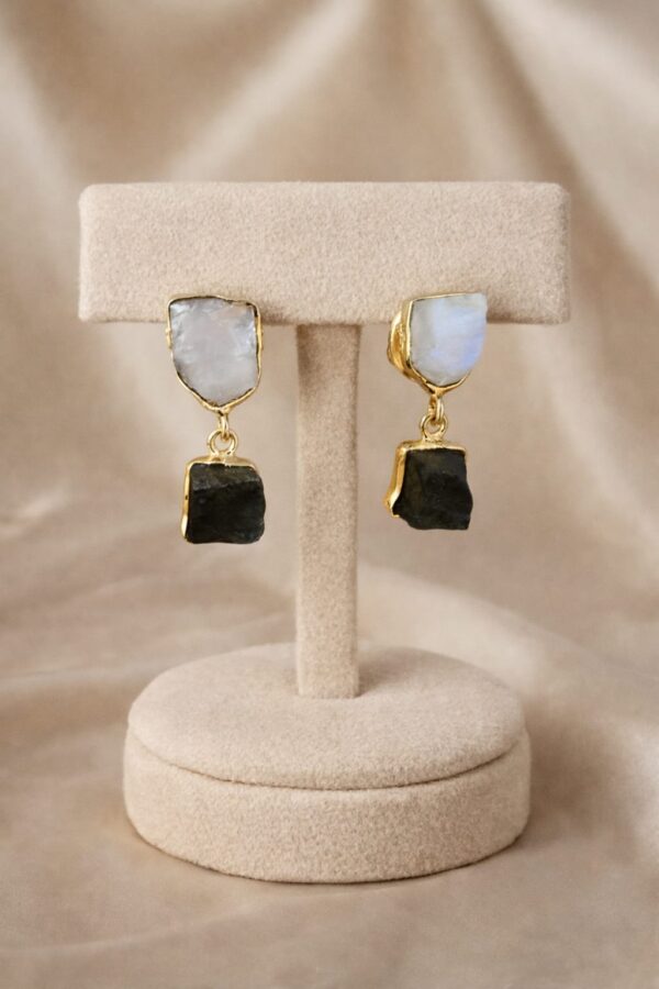 Dual Stone Raw Drop Earrings