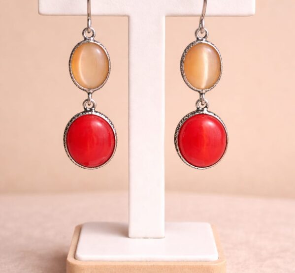 Dual Tone Cat’s Eye Drop Earrings