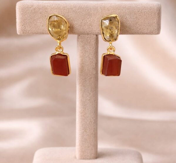 Dual Tone Natural Stone Drop Earrings
