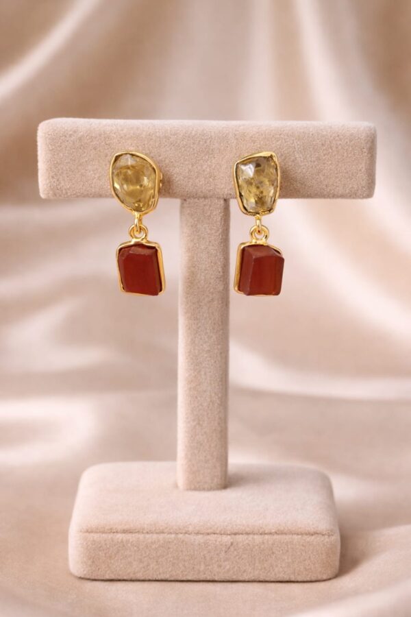 Dual Tone Natural Stone Drop Earrings