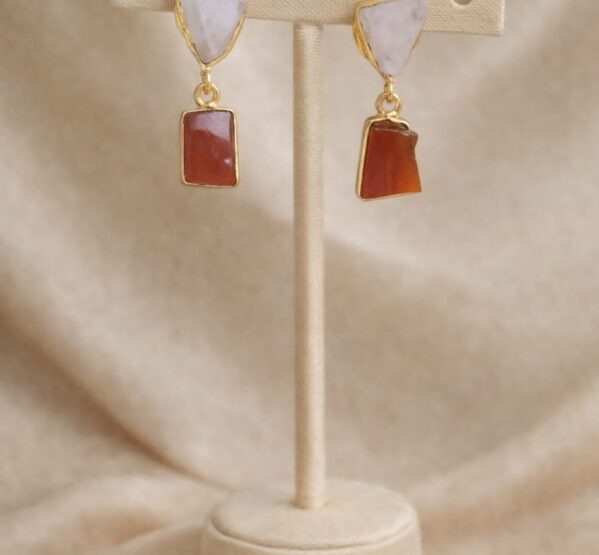Dual Tone Quartz & Carnelian Drop Earrings