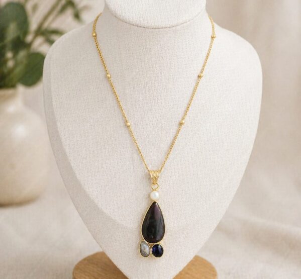 Elegant Pearl Multi-Stone Pendant Necklace
