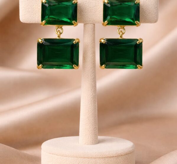 Emerald Cut Green Statement Earrings