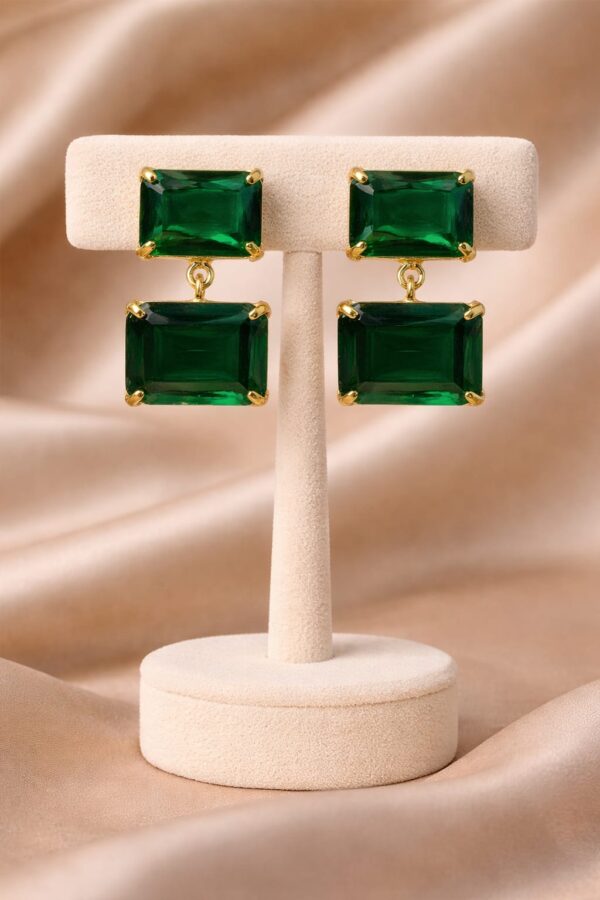 Emerald Cut Green Statement Earrings