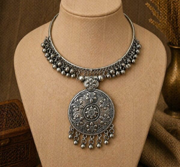 Floral Coin Tribal Hansli Necklace