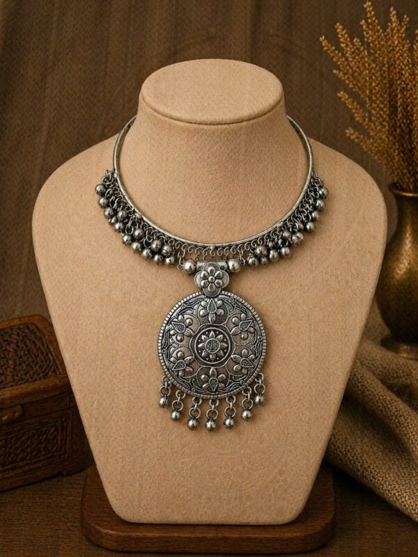 Floral Coin Tribal Hansli Necklace