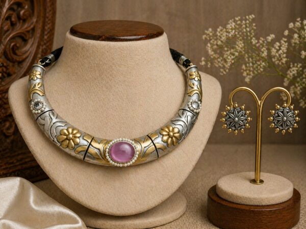 Floral Stone Antique Choker Set