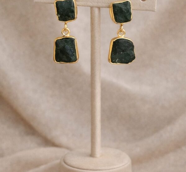 Forest Green Dual Stone Drop Earrings